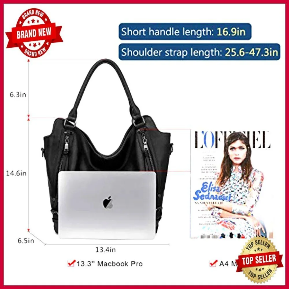 Large PU Leather Hobo Tote with Adjustable Strap, Multiple Pockets